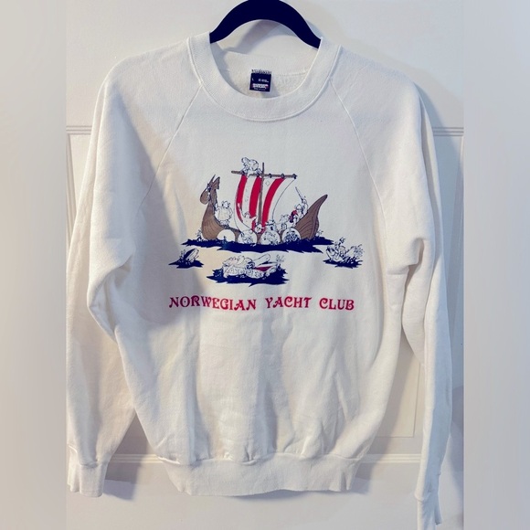Vintage 80s Norwegian Yacht Club Sweatshirt Large Unisex USA Screen Stars Cotton - Picture 10 of 11
